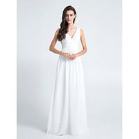 LAN TING BRIDE Floor-length Chiffon Bridesmaid Dress - Sheath / Column V-neck Plus Size / Petite with