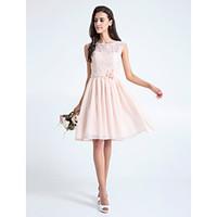 LAN TING BRIDE Knee-length Lace Bridesmaid Dress - A-line Scoop Plus Size / Petite with Flower(s) / Lace