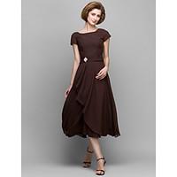 LAN TING BRIDE A-line Mother of the Bride Dress - Short Tea-length Short Sleeve Chiffon with Crystal Detailing Side Draping