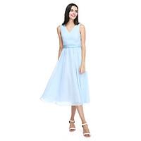 lan ting bride tea length v neck bridesmaid dress elegant sleeveless c ...