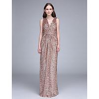 LAN TING BRIDE Floor-length V-neck Bridesmaid Dress - Open Back Short Sleeve Sequined