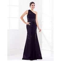 LAN TING BRIDE Sweep / Brush Train One Shoulder Bridesmaid Dress - Elegant Sleeveless Satin Georgette