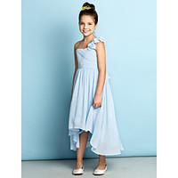 Lanting Bride Asymmetrical Chiffon Junior Bridesmaid Dress - Mini Me A-line One Shoulder with Flower(s) / Criss Cross