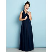 Lanting Bride Floor-length Chiffon Junior Bridesmaid Dress - Mini Me A-line Halter with Draping / Criss Cross