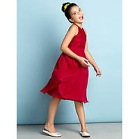 Lanting Bride Knee-length Chiffon / Lace Junior Bridesmaid Dress - Mini Me A-line Jewel with Lace