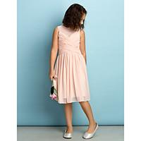 Lanting Bride Knee-length Chiffon Junior Bridesmaid Dress - Mini Me A-line Jewel with Criss Cross