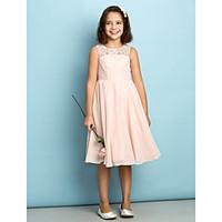 Lanting Bride Knee-length Chiffon Junior Bridesmaid Dress - Mini Me A-line Scoop with Lace