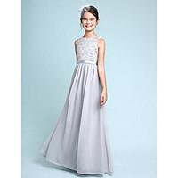 LAN TING BRIDE Floor-length Chiffon Lace Junior Bridesmaid Dress Sheath / Column Bateau Natural with Lace