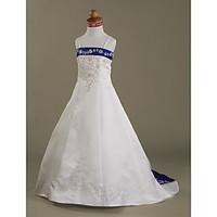 LAN TING BRIDE A-line Princess Court Train Flower Girl Dress - Satin Spaghetti Straps with Beading Appliques