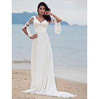 LAN TING BRIDE A-line Wedding Dress - Classic Timeless Chic Modern Vintage Inspired Court Train V-neck Chiffon with Lace