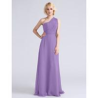 LAN TING BRIDE Floor-length Chiffon Bridesmaid Dress - Sheath / Column One Shoulder Plus Size / Petite