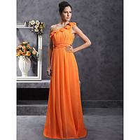 LAN TING BRIDE Floor-length Chiffon Bridesmaid Dress - Sheath / Column One Shoulder Plus Size / Petite