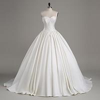 LAN TING BRIDE A-line Wedding Dress Vintage Inspired Cathedral Train Strapless Satin with Button