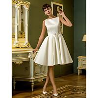 LAN TING BRIDE A-line Wedding Dress Little White Dress Simply Sublime Knee-length Bateau Satin with Sash / Ribbon