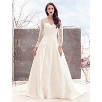 lan ting bride a line wedding dress see through chapel train v neck la ...