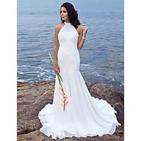 LAN TING BRIDE Trumpet / Mermaid Wedding Dress - Classic Timeless Chic Modern Simply Sublime Sweep / Brush Train Halter Chiffon with