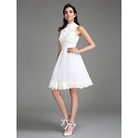 LAN TING BRIDE A-line Wedding Dress Little White Dress Knee-length High Neck Lace with Lace