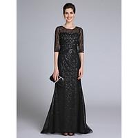 LAN TING BRIDE Trumpet / Mermaid Mother of the Bride Dress - Sparkle Shine Sweep / Brush Train Half Sleeve Lace withButtons Crystal