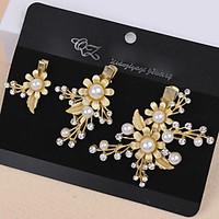 Lady\'s Baroque Style Gold Leaf Olive Crystal Pearl Barrette Clip Hair Jewelry for Wedding Party (Set of 3)