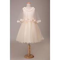 LAN TING BRIDE Ball Gown Short / Mini Flower Girl Dress - Lace Tulle Jewel with Bow(s) Flower(s) Sash / Ribbon