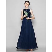 LAN TING BRIDE Floor-length Chiffon / Lace Bridesmaid Dress - Sheath / Column Jewel Plus Size / Petite with Lace