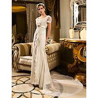 LAN TING BRIDE Sheath / Column Wedding Dress - Classic Timeless Glamorous Dramatic Vintage Inspired Lacy Look Court Train