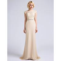 LAN TING BRIDE Sweep / Brush Train Jewel Bridesmaid Dress - Elegant Short Sleeve Chiffon