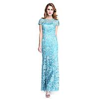 LAN TING BRIDE Sheath / Column Mother of the Bride Dress - See Through Floor-length Short Sleeve Lace with Lace