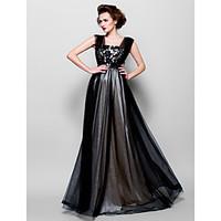 LAN TING BRIDE Formal Evening Dress - Color Block A-line Square Floor-length Tulle with Appliques Beading