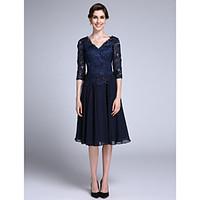 LAN TING BRIDE Sheath / Column Mother of the Bride Dress - Elegant Knee-length Half Sleeve Chiffon Lace with Lace