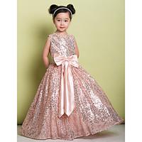 LAN TING BRIDE A-line Floor-length Flower Girl Dress - Sequined Jewel with Bow(s) Sequins