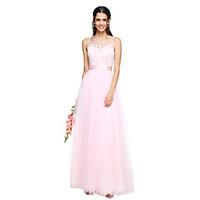 LAN TING BRIDE Floor-length Jewel Bridesmaid Dress - See Through Sleeveless Tulle