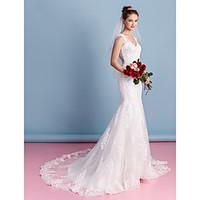 LAN TING BRIDE Trumpet / Mermaid Wedding Dress See-Through Court Train Sweetheart Tulle with Appliques