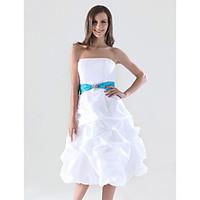 LAN TING BRIDE Knee-length Strapless Bridesmaid Dress - Color Block Sleeveless Taffeta