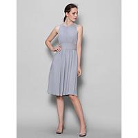 LAN TING BRIDE Knee-length Georgette Bridesmaid Dress - A-line Scoop with Draping / Ruching