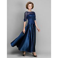 LAN TING BRIDE A-line Mother of the Bride Dress - See Through Ankle-length Half Sleeve Satin with Lace Pleats