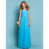 Lanting Bride Floor-length Chiffon Junior Bridesmaid Dress Sheath / Column Scoop Natural with Draping / Criss Cross / Ruching