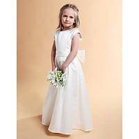 LAN TING BRIDE A-line Princess Floor-length Flower Girl Dress - Satin Jewel with Bow(s) Sash / Ribbon