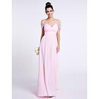 LAN TING BRIDE Floor-length Off-the-shoulder Bridesmaid Dress - Lace-up Sleeveless Chiffon