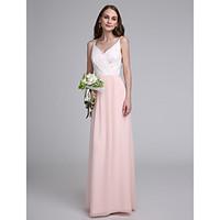 LAN TING BRIDE Floor-length Spaghetti Straps Bridesmaid Dress - Color Block Sleeveless Chiffon