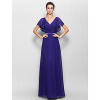 LAN TING BRIDE Floor-length Chiffon Bridesmaid Dress - Sheath / Column V-neck with Criss Cross