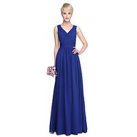 LAN TING BRIDE Floor-length Georgette Bridesmaid Dress - A-line V-neck Plus Size / Petite with Criss Cross / Side Draping