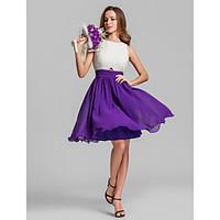 LAN TING BRIDE Short / Mini Jewel Bridesmaid Dress - Color Block Sleeveless Georgette