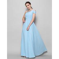 LAN TING BRIDE Floor-length Georgette Bridesmaid Dress - A-line One Shoulder with Side Draping