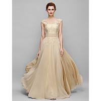LAN TING BRIDE A-line Mother of the Bride Dress - Lace-up Floor-length Sleeveless Chiffon with Appliques