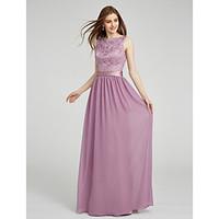 LAN TING BRIDE Floor-length Chiffon / Lace Bridesmaid Dress - Sheath / Column Bateau Plus Size / Petite