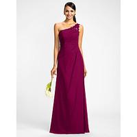 LAN TING BRIDE Floor-length Chiffon Mini Me Bridesmaid Dress - Sheath / Column One Shoulder Plus Size / Petite