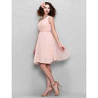 LAN TING BRIDE Knee-length Chiffon Bridesmaid Dress - A-line One Shoulder Plus Size / Petite with Side Draping