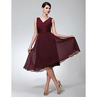 LAN TING BRIDE Knee-length Chiffon Bridesmaid Dress - A-line V-neck Plus Size / Petite