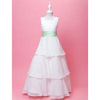 LAN TING BRIDE A-line Princess Floor-length Flower Girl Dress - Chiffon Satin Scoop with Bow(s) Draping Sash / Ribbon